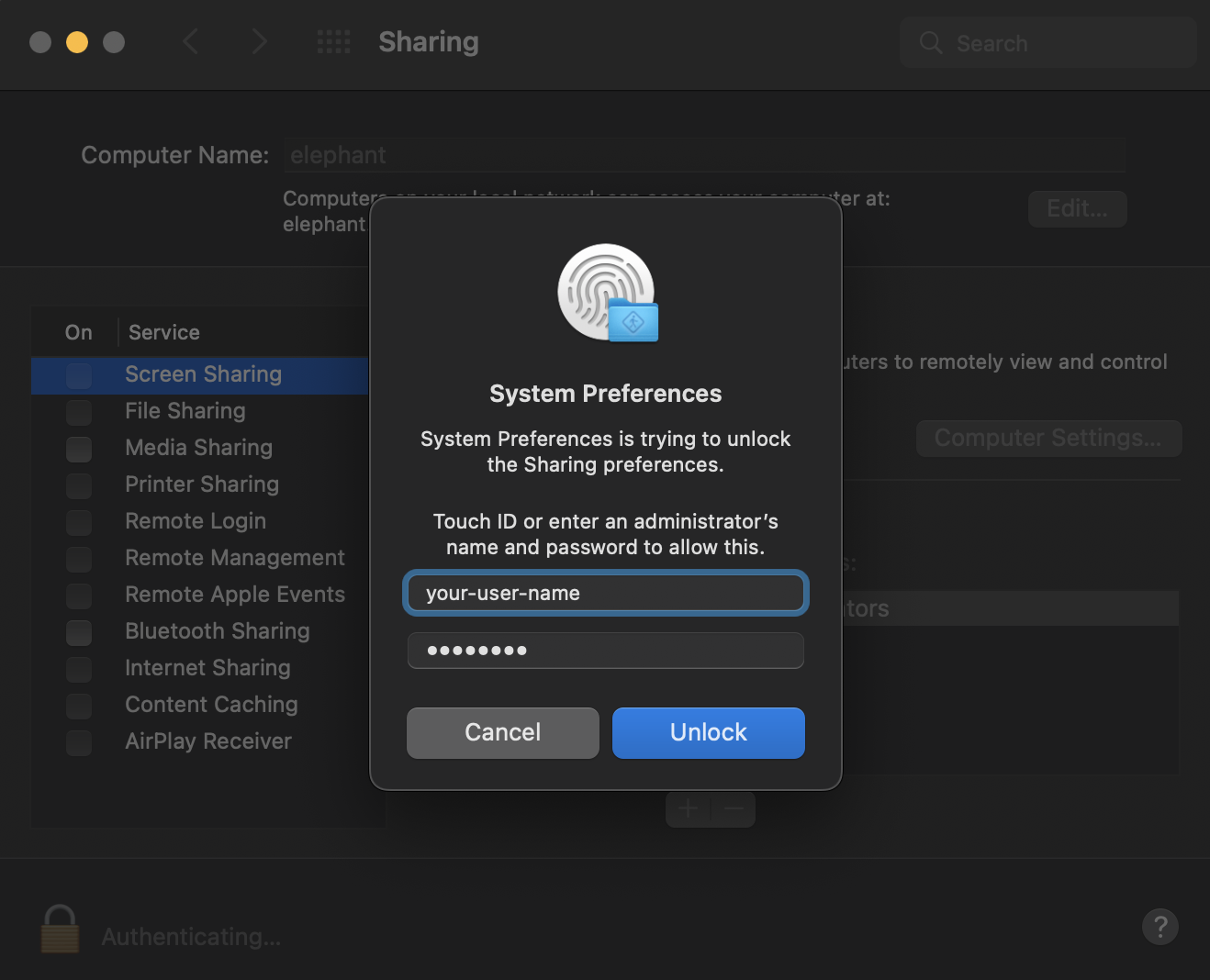 Internet Sharing configuration showing Ethernet source and Wi-Fi checked